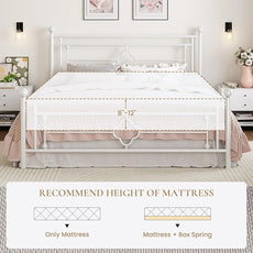 SHA CERLIN 14 Inches King Size Metal Platform Bed Frame/Vintage Iron-Art Headboard and Footboard/Mattress Foundation for Storage/No Box Spring Needed/Noise-Free/Easy Assembly/White