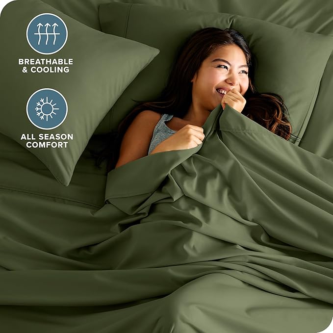 Bare Home Full XL Sheet Set - Luxury 1800 Ultra-Soft Microfiber Full Extra Long Bed Sheets - Double Brushed - Deep Pockets - Easy Fit - 4 Piece Set - Bedding Sheets & Pillowcases (Full XL, Cypress) BareHome