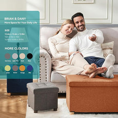 BRIAN & DANY Ottoman with Storage, Small Storage Ottoman for Dorm, Linen Folding Ottoman Foot Stool with Legs for Living Room and Bedroom, 15