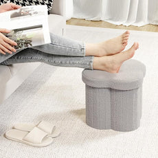 B FSOBEIIALEO Storage Ottoman Cube, Flowers Shaped Ottomans with Storage Foot Stool Footrest for Lving Room, Boucle Ottoman Seat for Dorm Room,Faux Teddy Fur, Grey 12.6