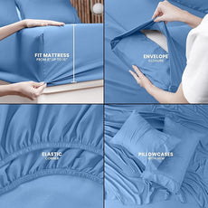 Utopia Bedding Queen Sheet Set – 4 Piece Bed Sheets for Queen Size Bed, Soft and Breathable Microfiber, Includes 1 Fitted Sheet, 1 Flat Sheet and 2 Pillowcases (Dutch Blue)