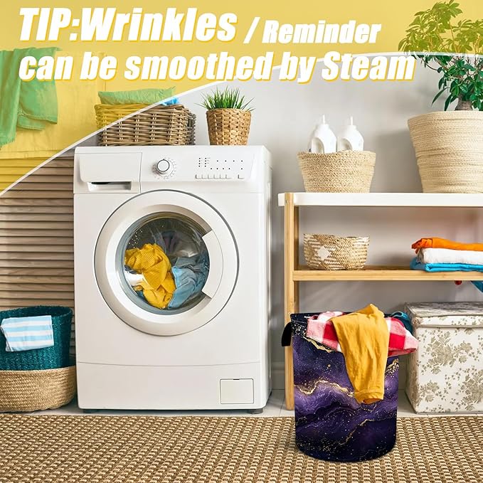Purple Gold Marble Laundry Basket,Foldable Oxford Cloth Funny Tote Bag Laundry Hamper Clothes Storage Bucket Toy Organizer For Bathroom Laundry Storage Bedroom 18.9x16.5