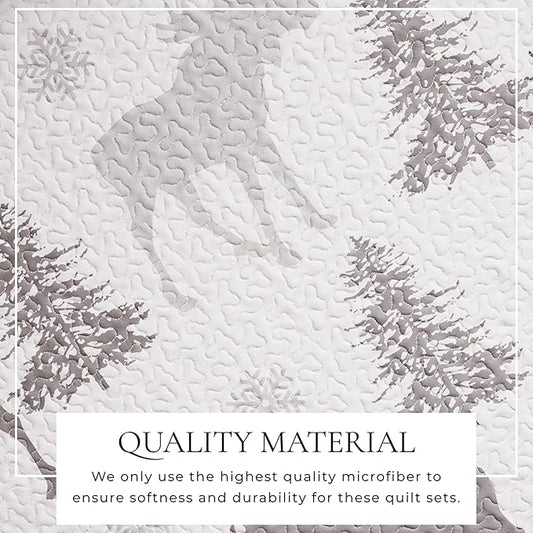 Great Bay Home Lodge Bedspread King Size Quilt with 2 Shams. Cabin 3-Piece Reversible All Season Quilt Set. Rustic Quilt Coverlet Bed Set. Wilderness Collection (Moose - Grey)
