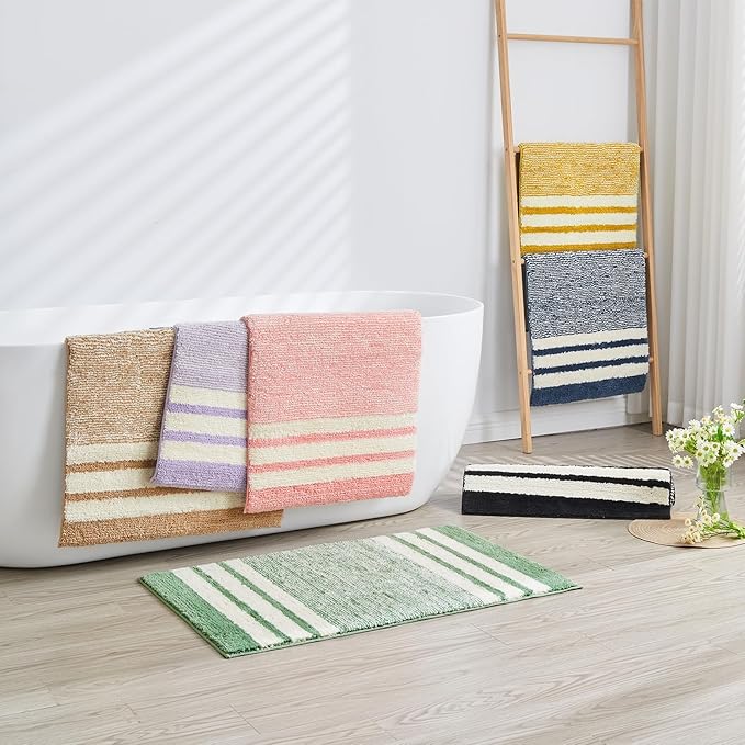 CozeCube Bath mats for Bathroom Non Slip, Fluffy Absorbent Microfiber Bath mat Washable, Aesthetic Bathroom Rugs, Small Harvest Gold Striped Bath mat, Harvest Gold, 24" x 16"