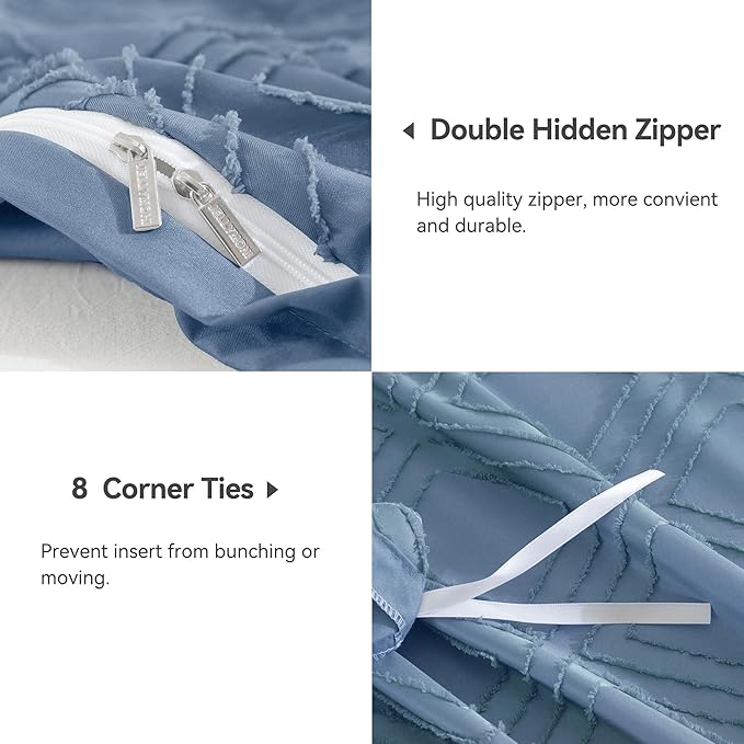 JELLYMONI Duvet Cover Twin Size Blue - 3PCS Boho Duvet Cover Set Plaid Polyester Tufted Bohemian Jacquard Knit Textured Comforter Cover 68×90in Rhombic Geometric Pattern Corner Ties & Zipper