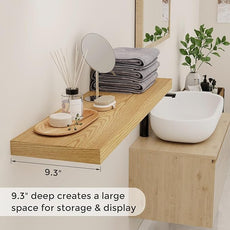 Fun Memories 40 Inch Floating Shelves for Wall, 9.3 Inch Deep Shelves for Books & Decor, Wall-Mounted Floating Shelf 40 Inch Long Set of 2, Rustic Wooden Shelf for Living Room, Bedroom, Kitchen, Oak