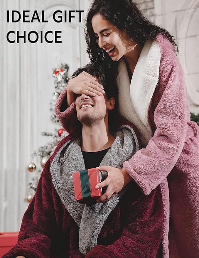 DAVID ARCHY Men's Hooded Robe Soft Coral Fleece Microfiber Bathrobe