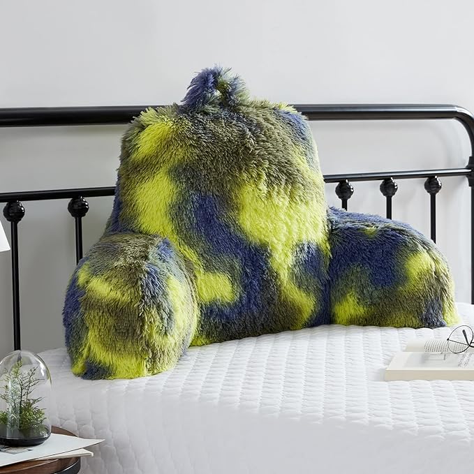 Fur Reading Pillow - Big Size 30x17x17 Inch with Premium Stuffing, Adult & Children Backrest Pillow with Arms, Bed Wedge Pillow for Headboard, Back Support Pillow for Sitting Up in Bed