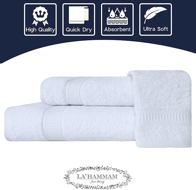 Personalized Towels, Hotel & Spa Quality, Super Soft, Highly Absorbent, Bathroom Sets, 100% Cotton Monogrammed towels 3 Piece Towel Set, Includes 1 Bath Towels, 1 Hand Towels, 1 Washcloths, White