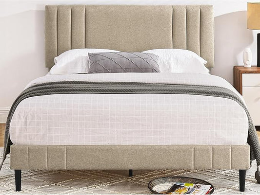 Decoro Chicago Modern Tufted Upholstered Platform King Size Bed Frame, Linen