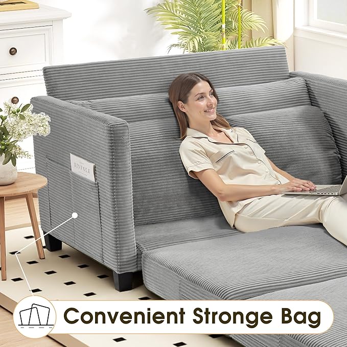 51" Convertible Loveseat Sofa Bed, 2-in-1 Folding Sofa Bed with 2 Pillow for Small Spaces, Modern Loveseat Sleeper Couch for Apartment, Living Room & Guest Room (Light Grey Corduroy, 51 inch)
