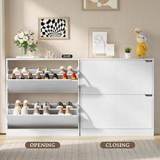 Shoe Cabinet with 2 Flip Drawers, Slim Narrow Shoe Storage Cabinet, Freestanding Shoe Organizer with Adjustable & Removable Shelves, Top Display Shelf for Entryway, Hallway, Foyer, Closet
