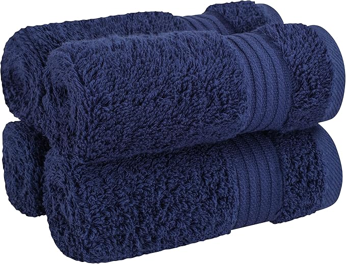 Cotton Paradise 100% Cotton Turkish Washcloth Set for Bathroom, 4 Piece Soft Absorbent Small Hand Face Towels Wash Rags, Navy Blue