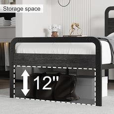 14 Inch Twin Size Bed Frames with Wooden Headboard and Footboard, Rustic Black Wood Bed Frame Twin No Box Spring Needed, Heavy Duty Mattress Foundation, Easy Assembly