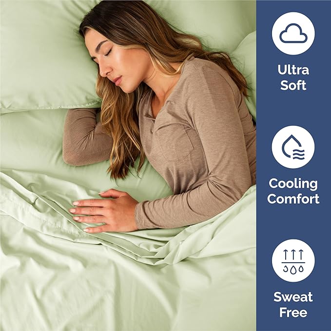Split King 7 Piece Sheet Set - Cooling & Breathable Bed Sheets - Hotel Luxury Bed Sheets for Women, Men, Kids & Teens - Deep Pockets - Easy Fit - Soft and Wrinkle Free - Split King Light Sage Sheets