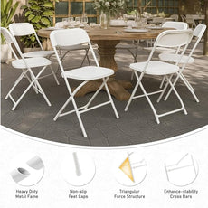 10 Pack White Plastic Folding Chairs for Outside, Portable Stackable Commercial Metal Foldable Chairs with Steel Frame for Home Events Office Wedding Party, 350lbs Capacity