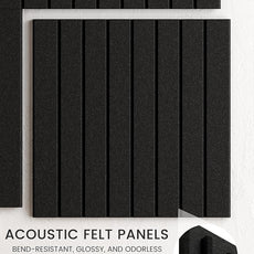 Bumusty Large Cork Board Alternative-47 x35 Felt Bulletin Board Tiles, with 30 Pushpins, 70 Adhesive Tabs, 12-Pack Slat Wall Paneling, Cork Boards for Office Push Pin Board Felt Board-Black