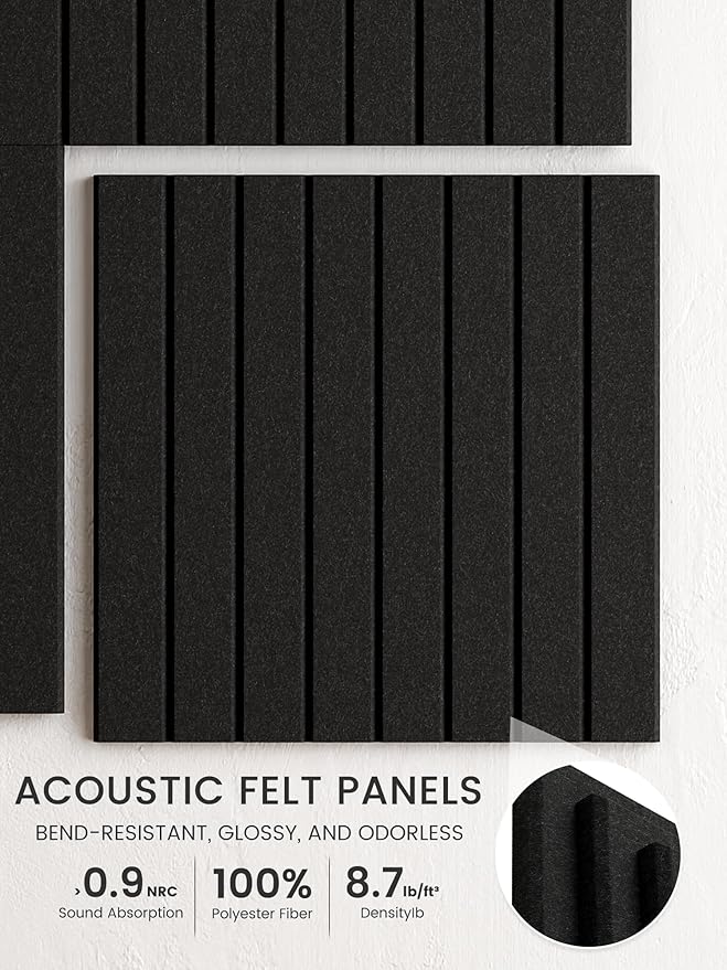 Bumusty Large Cork Board Alternative-47 x35 Felt Bulletin Board Tiles, with 30 Pushpins, 70 Adhesive Tabs, 12-Pack Slat Wall Paneling, Cork Boards for Office Push Pin Board Felt Board-Black