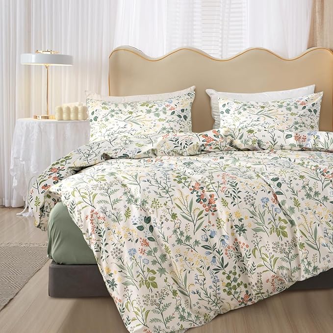 MKXI Garden Floral Comforter Set White King Size for College Floral Bedding Comforter Set Coquette Cottagecore Aesthetic Cute Flowers Pattern Comforter for Women Teen Girls
