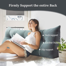 Johnear Wedge Headboard Large Bolster Pillow Reading Pillows for Sitting in Bed Adult， Velvet Triangular Cushion Backrest Lumbar Back Support Upholstered Daybed Sit Up Book Pillows（Lightgray, King）