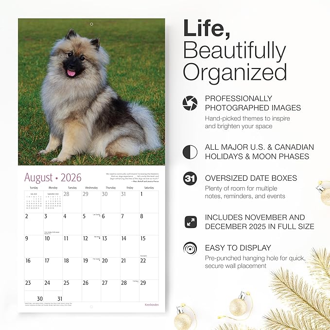 RED EMBER Keeshonden 2026 Wall Calendar 12 Month | 12" x 24" Open | Thick & Sturdy Paper | Holiday Gift | Cute Puppy Dog Calendar 2026