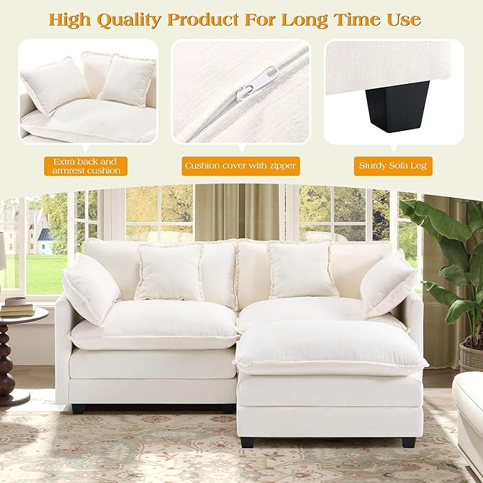 77.6" Modular Sectional Sofa,Loveseat Couch for Living Room, Modern Deep Seat Sofa 2 Seater Chenille Fabric Comfy Cloud Couches with Throw Pillows & Ottoman for Living Room,Apartment