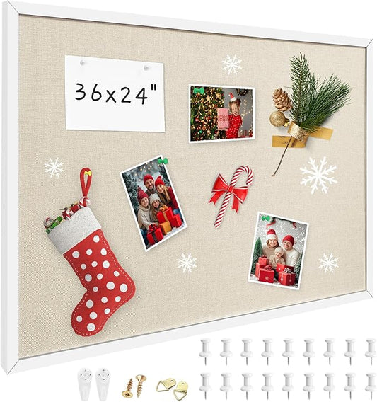 24x36 Inch Cork Board for Wall Hanging with Linen, Bulletin Board with Push Pins, Mounted Memo Message Board for Home Office Decor, Dorm Room Essentials, Classroom Organization
