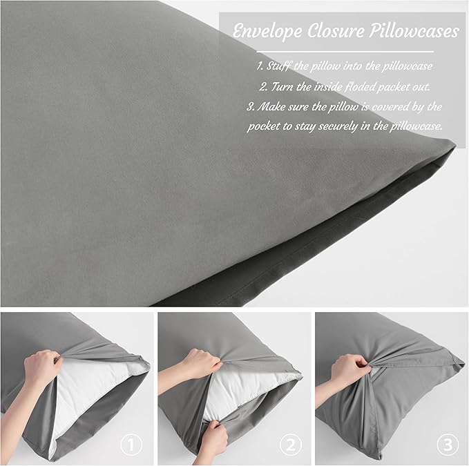 NTBAY Standard Pillow Cases Set of 2, 2 Pack Brushed Microfiber 20x26 Pillow Cases, Soft, Wrinkle, Fade, Stain Resistant Smoke Grey Pillow Cases with Envelope Closure, 20x26 Inches, Smoke Grey