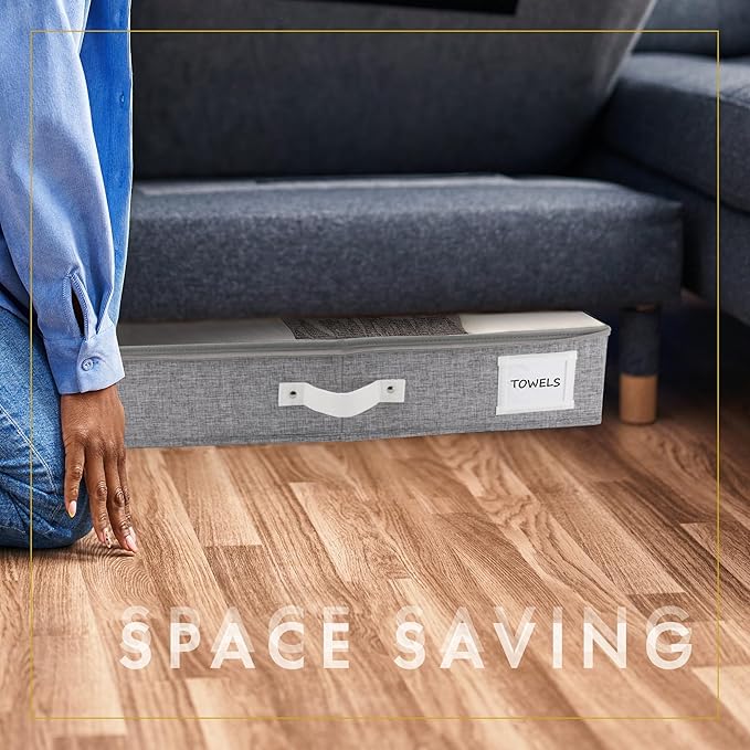 HOMELUX THEORY 2pc Under Bed Storage Containers, Bedroom Under the Bed Drawer Storage Organizer with Bins and Lids, Medium Underbed Clothes Storage Box Ideal for Blanket, Fabric, & Shoes (LightGray)