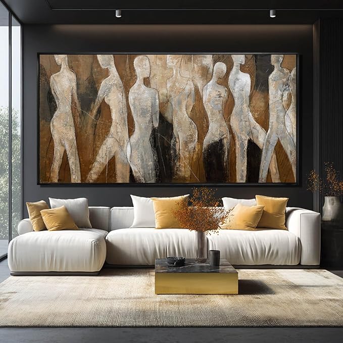 CHUDANHAO Black Line Wall Decor Brown Canvas Wall Art Figure Wall Decorations 29"x58" Large Pictures for Living Room Artwork for Office