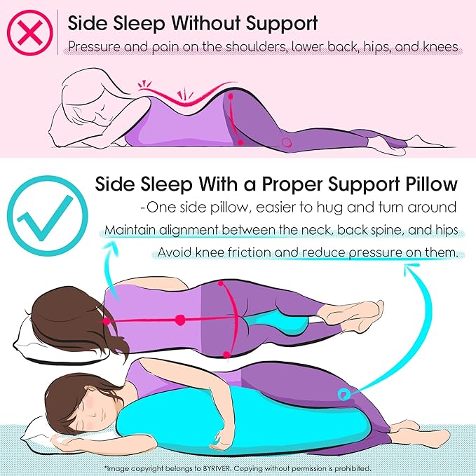 BYRIVER Firm C Shaped Body Pillow for Side Sleeping Women Men, Cooling Pregnancy Pillows for Sleeping, Washable Jersey Cotton Cover, Gifts for New Mom Women (Baby Shark)