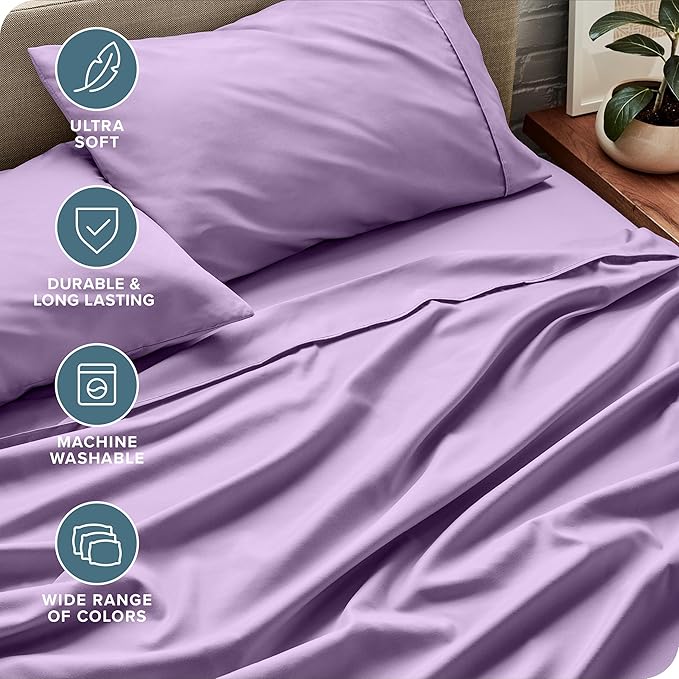 Bare Home Queen Sheet Set - Luxury 1800 Ultra-Soft Microfiber - Double Brushed - Deep Pockets - Easy Fit - 4 Piece Set - Bedding Sheets & Pillowcases (Queen, Lavender) BareHome