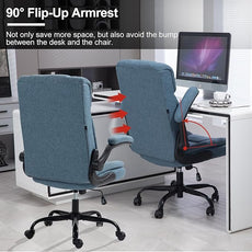 Office Chair High Back Ergonomic Executive Computer Desk Chair Comfortable Fabric Padded Home Office Desk Chairs with Flip-up Arm Rest Adjustable Height Swivel Wheels (Blue)