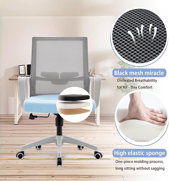 Office Chair ergonomically Designed with Breathable mesh backrest and Lumbar Support Adjustable Height Suitable for Offices Homes bedrooms Study Rooms (Blue)