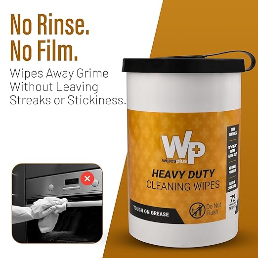 WIPESPLUS Heavy Duty Cleaning Wipes – No Rinse Dual-Texture Tool Cleaning Wipes and Hand Cleaner for Mechanics – Industrial Degreaser for Garage, Grill, and Oven– 72 Count 10.5"x12.25" (Pack of 6)