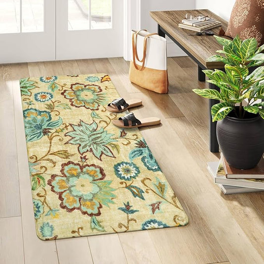 Lahome Floral Runner Rug - 2x4 Area Rug Non-Slip Low-Pile Washble Entryway Runner Rug Small Throw Laundry Mat Bathroom Runner, Boho Beige Paisley Carpet Runners for Hallway Bedroom Kitchen Foyer