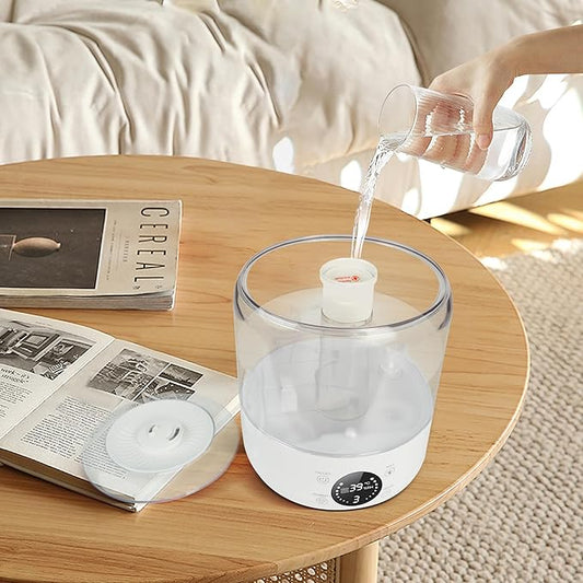 Humidifiers for Bedroom Baby, QWUE Top Fill 3L Humidifier Large Room, Easy to Fill & Clean, 28dB Quiet Cool Mist Air Humidifier for Plants, Home, Nursery, Allergy Relief, Auto Shut-off and BPA-Free