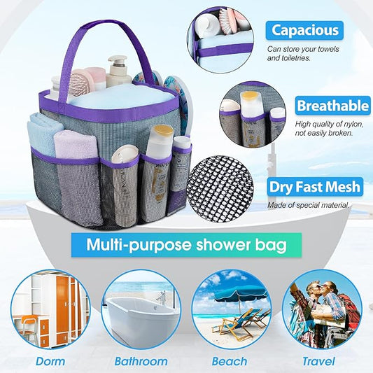 Attmu Mesh Shower Caddy Portable for College Dorm Room Essentials with 8 Pockets, Hanging Shower Caddy Dorm Basket, Quick Dry Shower Bag for Bathroom