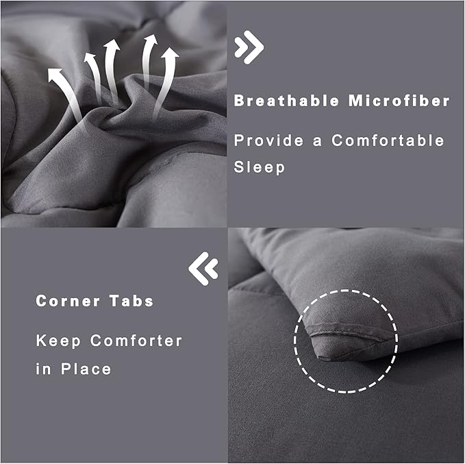 DOWNCOOL Full Size Comforter Sets -All Season Bedding Comforters Sets with 2 Pillow Cases -3 Pieces Bed Set Down Alternative Comforter Set -Grey Bedding Sets Full(82"x86")