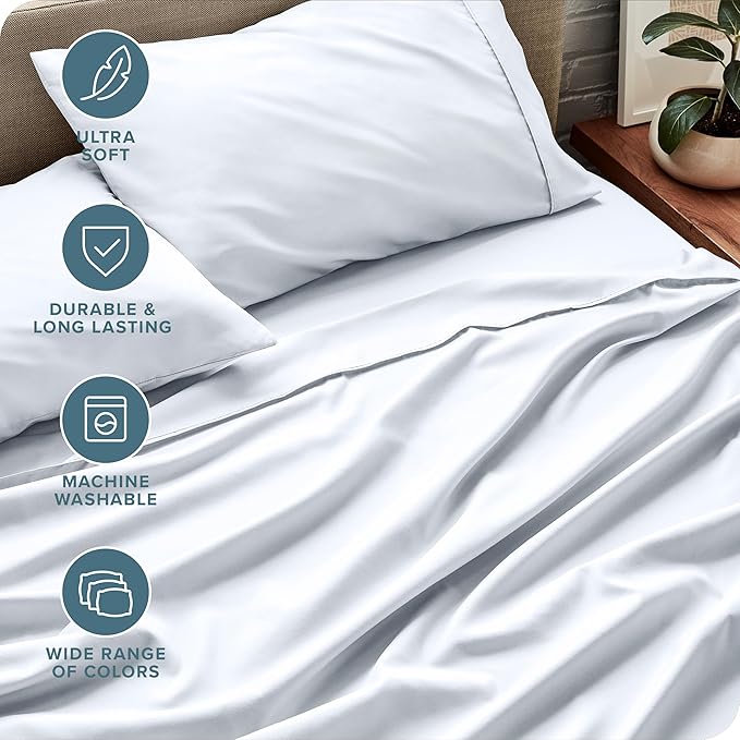 Bare Home Full XL Sheet Set - Luxury 1800 Ultra-Soft Microfiber Full Extra Long Bed Sheets - Double Brushed - Deep Pockets - Easy Fit - 4 Piece Set - Bedding Sheets & Pillowcases (Full XL, White) BareHome