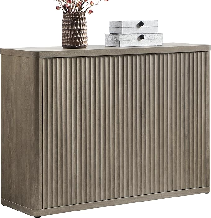 SICOTAS Buffet Cabinet with Storage Accent Sideboard with 3 Doors Modern 46.6" Wide Credenza Fluted Buffet Table Media Console Cabinet Entryway Cabinets for Living Room Kitchen Dining Room Hallway