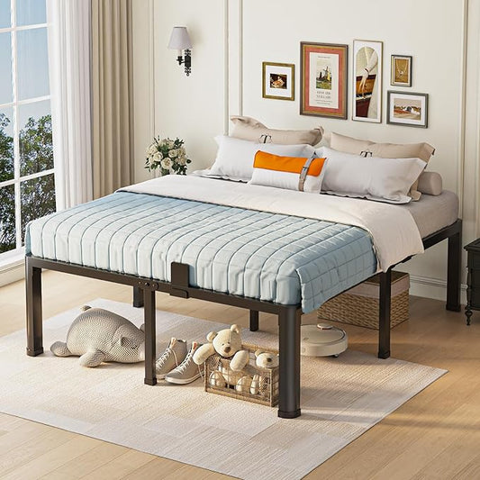 18 inch King Size Bed Frame with Round Corner Legs Mattress Slide Stopper,3500 lbs Heavy Duty Metal Platform,Steel Slat Support,No Box Spring Needed,Easy Assembly,Noise Free