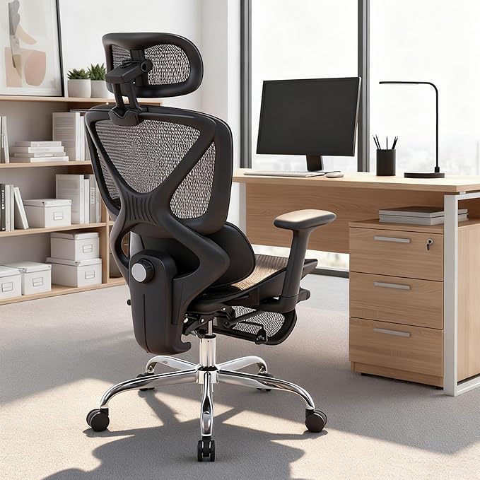 LuxErgo Ergonomic Mesh Office Chair High Back Mesh Computer Executive Desk Chair Home Office Chair with Adjustable Lumbar Support for Office/Gaming/Study, Freely Tilt Lock, Flip-Up Headrest & Armrests