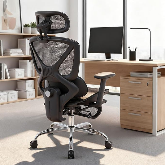 LuxErgo Ergonomic Mesh Office Chair High Back Mesh Computer Executive Desk Chair Home Office Chair with Adjustable Lumbar Support for Office/Gaming/Study, Freely Tilt Lock, Flip-Up Headrest & Armrests