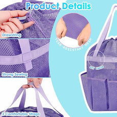 Mesh Shower Caddy Portable with Drawstring, Dorm Room Essentials for College Girls Guys, 8-Pocket Large Shower Bag Basket Tote for Camping Beach Gym Travel Toiletry Bathroom
