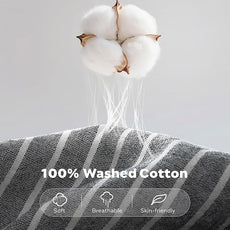 JELLYMONI Cotton Duvet Cover Queen Size - Black Vertical Pinstriped Comforter Cover with Button 100% Washed Cotton 3PCS Breathable Soft Solid Bedding Set Duvet Cover 90×90in & 2 Pillowcases