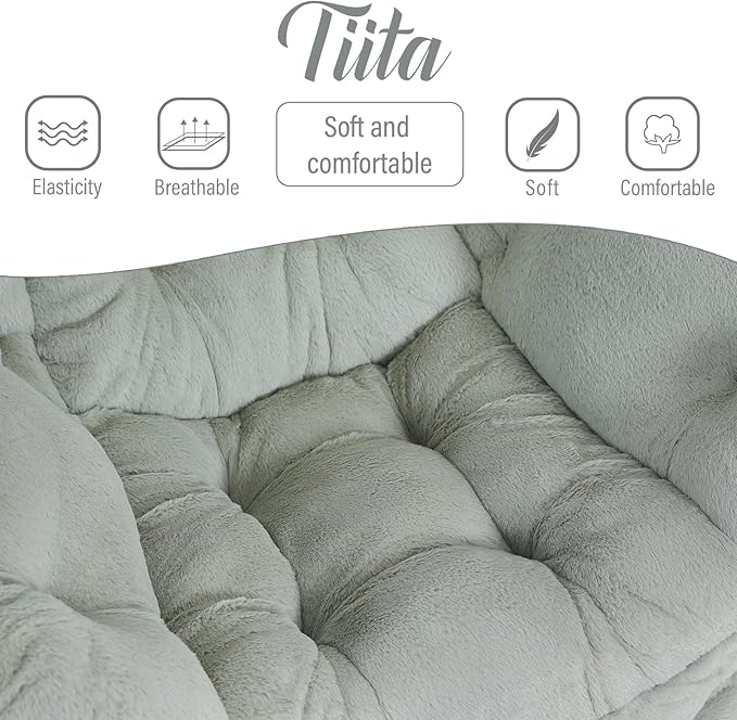 Tiita Lazy Chair with Ottoman, Modern Large Accent Lounge Armchair, Comfy Leisure Sofa Reading Chair with Footrest for Bedroom, Living Room, Dorm Rooms, Garden and Courtyard, Plush Green