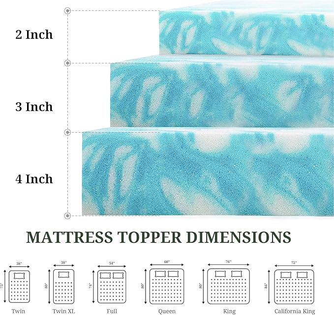 Memory Foam Mattress Topper Twin XL - 3 Inch Gel Infused Bed Toppers, Pressure Relief Mattress Pad for Dorm Room, CertiPUR-US Certified