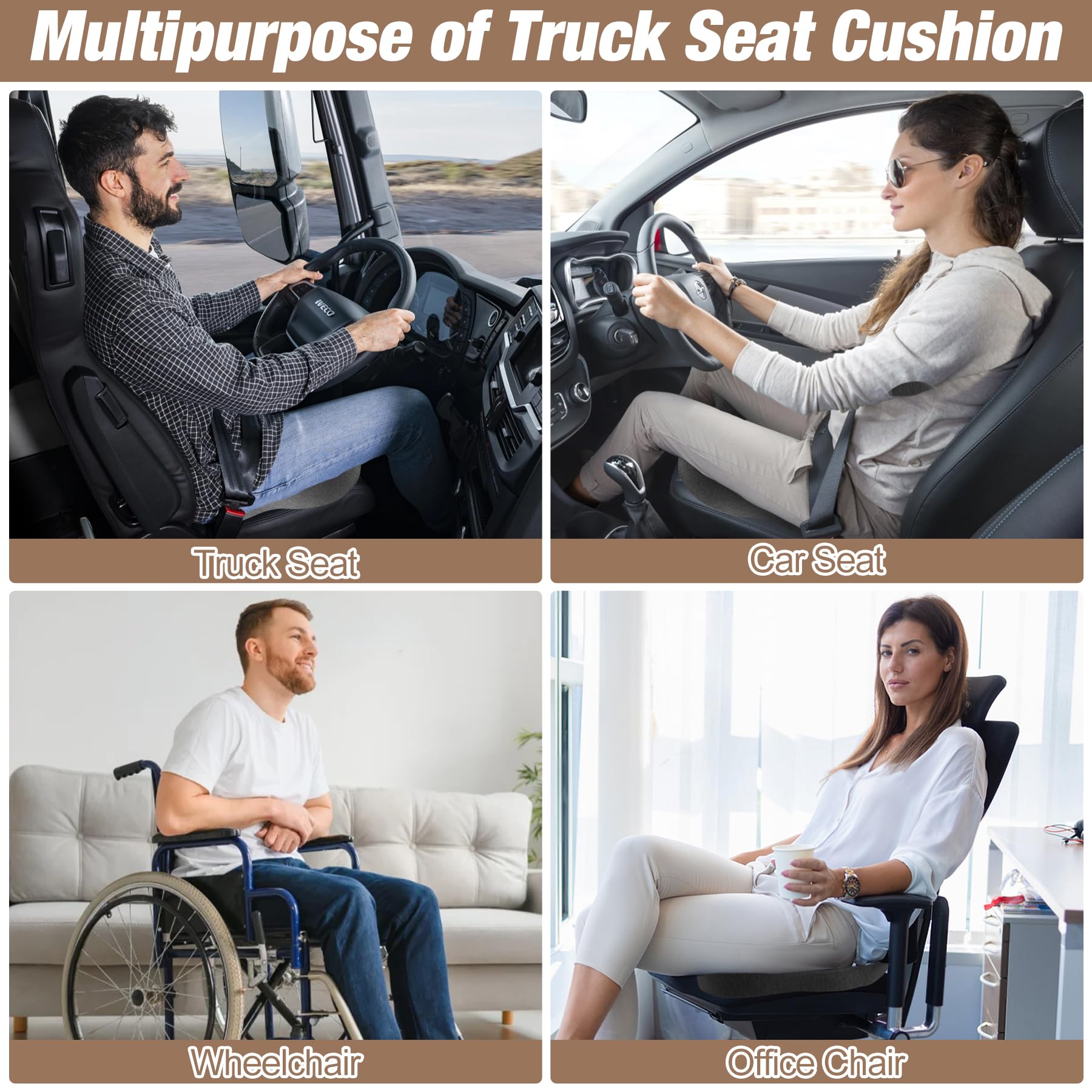MYFAMIREA Truck Seat Cushion, Memory Foam Trucker Seat Cushion for Truck Driver Long Sitting with Adjustable Strap, Back Support and Pain Relief for Trucker Driving Car Office Chair and Pain Dormly
