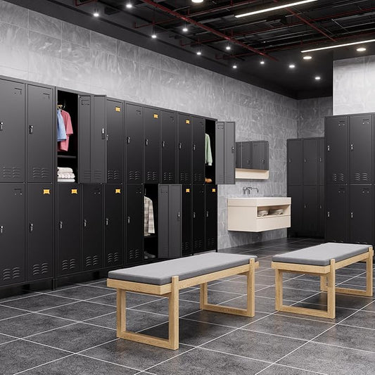 Aobabo Combination Lock Metal Storage Locker for Employees, 6 Doors Lockable Storage Locker with 18 Hooks for Office Gym School, Black, Assembly Required